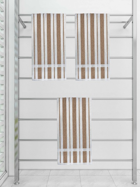 

Athom Trendz Set Of 3 Brown Striped 300 GSM Cotton Bath Towels