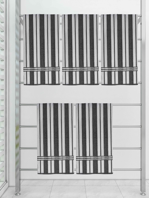 

Athom Trendz Pack of 5 Ecosaviour White & Black Striped 300 GSM Cotton Bath Towel