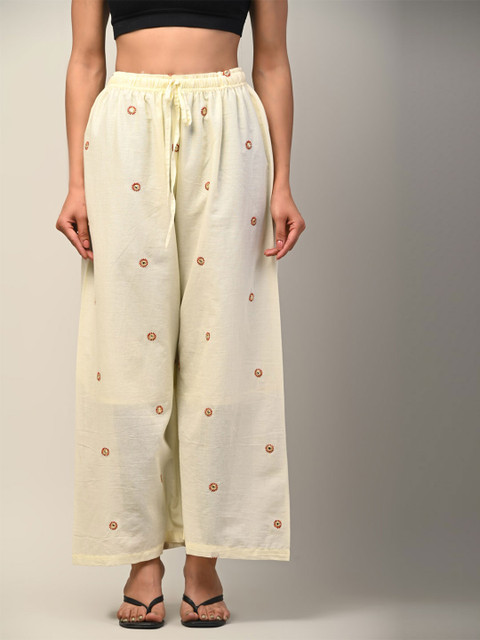

Swasti Women White & Red Ethnic Motifs Printed Lace Palazzos