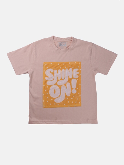 

GOJI Kids Peach-Coloured Typography Printed Applique T-shirt