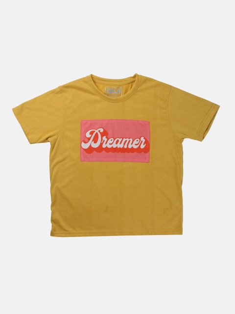 

GOJI Kids Mustard Yellow Typography Printed T-shirt