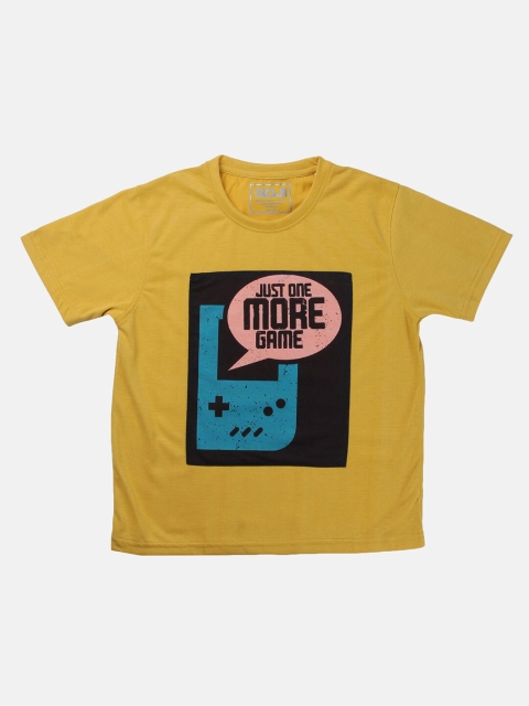 

GOJI Kids Mustard Yellow Typography Printed Applique T-shirt