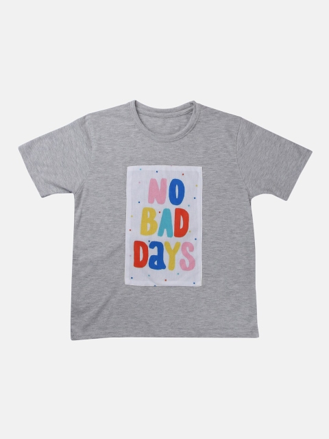 

GOJI Kids Grey Melange Typography Printed T-shirt