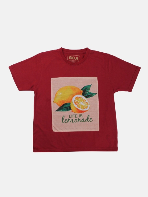 

GOJI Kids Maroon Typographic Printed T-shirt