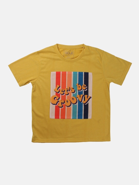 

GOJI Kids Mustard Yellow Typography Printed T-shirt