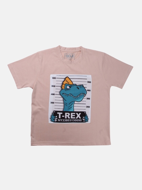 

GOJI Kids Peach-Coloured Printed Applique T-shirt