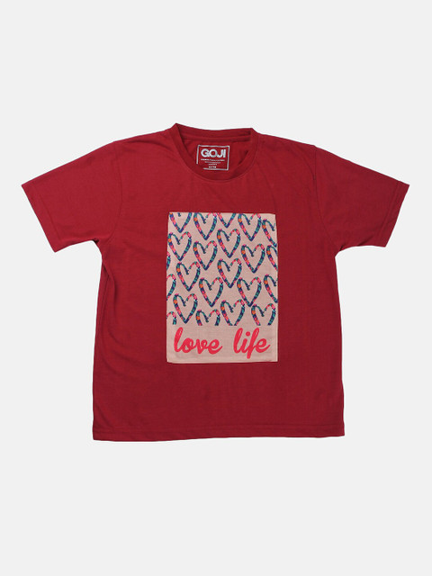 

GOJI Kids Maroon Typography Printed T-shirt