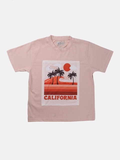 

GOJI Kids Peach-Coloured & White Printed T-shirt