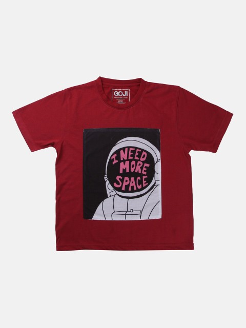

GOJI Kids Maroon Typography Printed Applique T-shirt