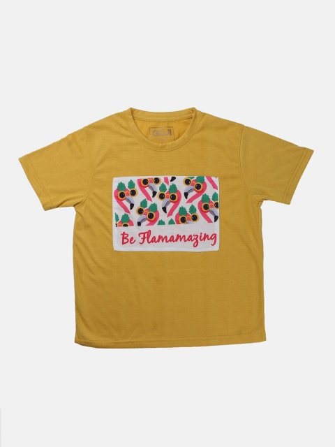 

GOJI Kids Mustard Yellow Typography Printed T-shirt