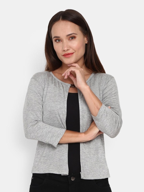 

V-Mart Women Grey Melange Printed Crop Monochrome Shrug