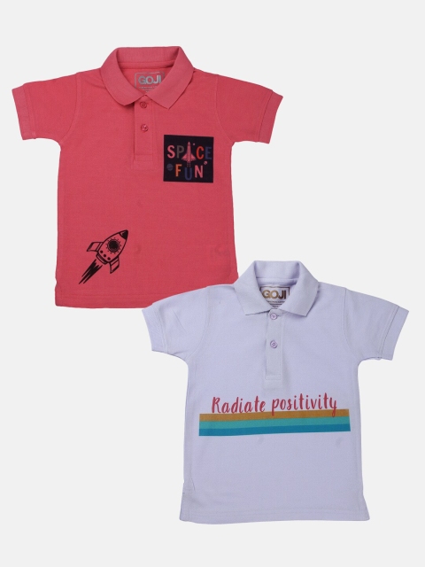 

GOJI Boys Red & Blue Typography Polo Collar T-shirt