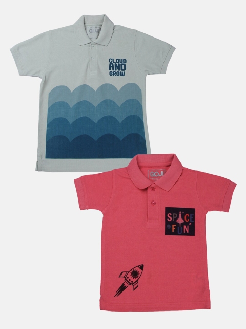 

GOJI Boys Pack Of 2 Pink & Grey Printed Polo Collar T-shirt, Assorted