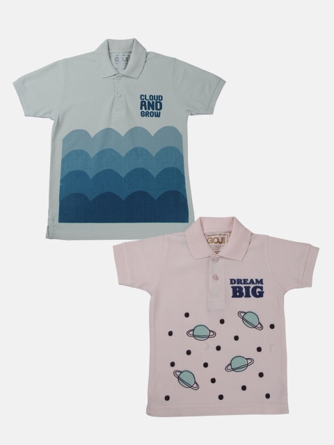 

GOJI Boys Pink & Blue Printed Polo Collar T-shirt