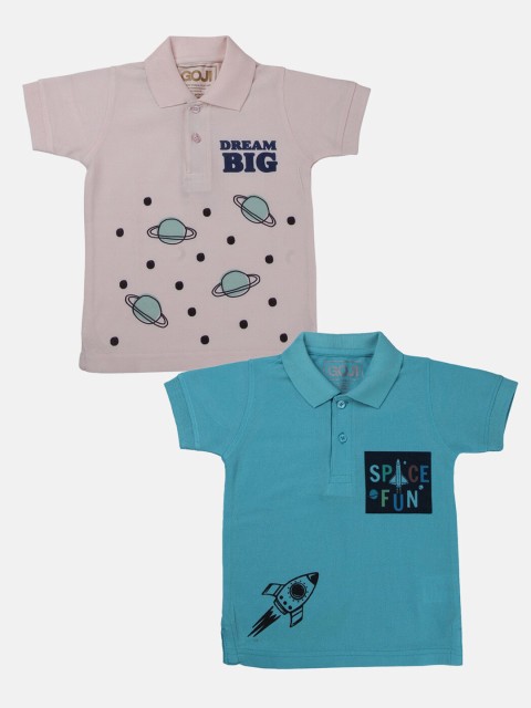 

GOJI Boys Pack of 2 Blue & Off White Printed Polo Collar T-shirts