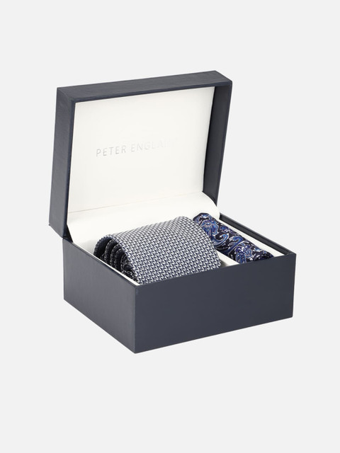 

Peter England Men White & Blue Printed Accessory Gift Set, Grey