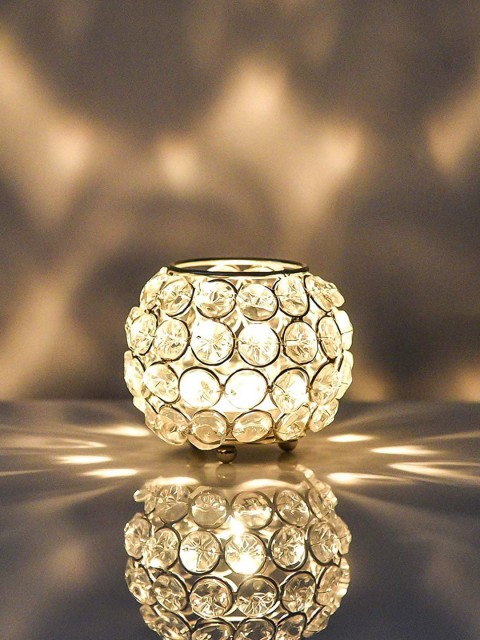 

Craftvatika Silver-Toned Crystal Bowl Candle Holder Home Decorative