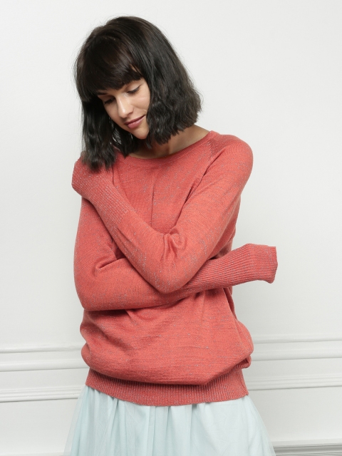

all about you Women Rust Orange Self Design Pullover