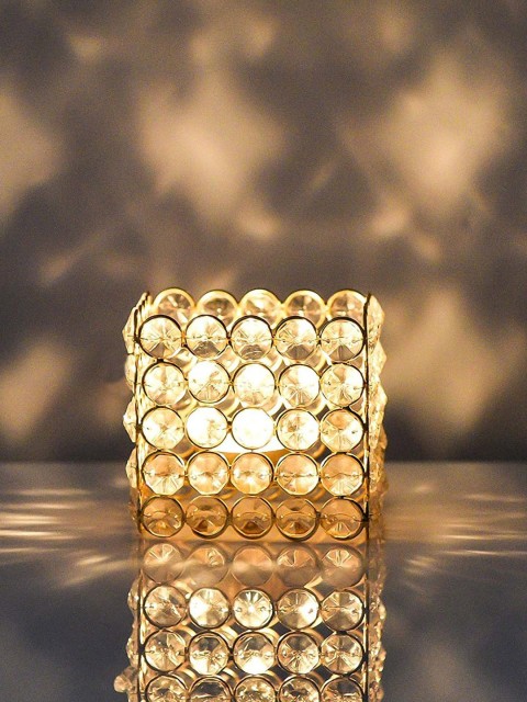 

CraftVatika Gold Toned Crystal Tealight Candle Holder Stand