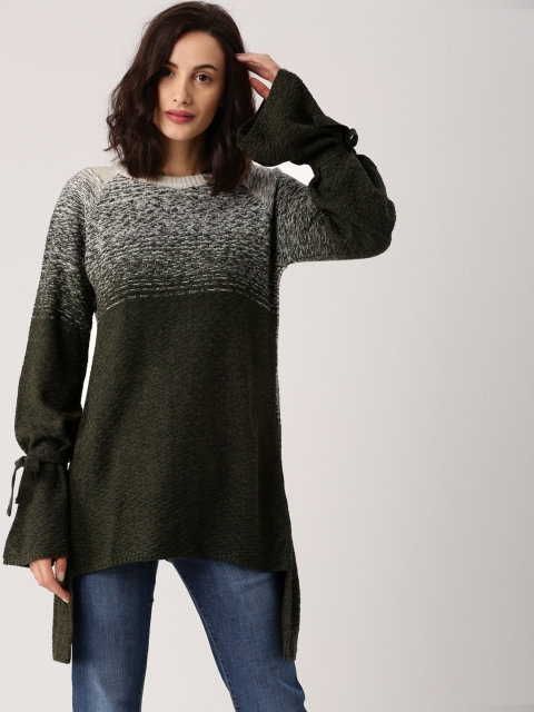

All about you Women Olive Green Self-Design Cardigan Sweater