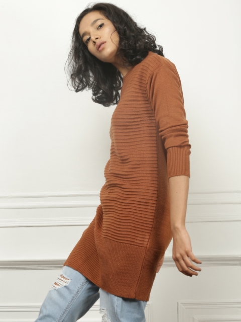 

all about you from Deepika Padukone Women Rust Brown Striped Longline Pullover