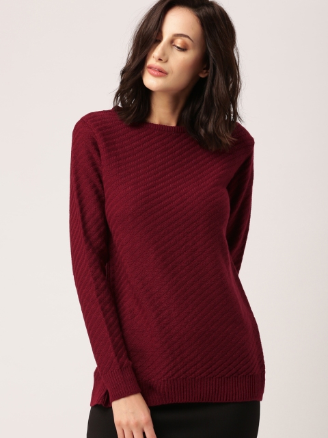 

all about you Women Maroon Self Design Pullover