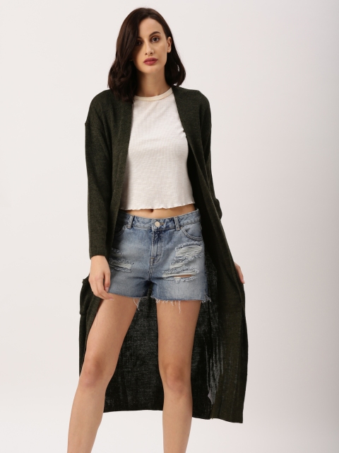 

all about you Women Olive Green Solid Front-Open