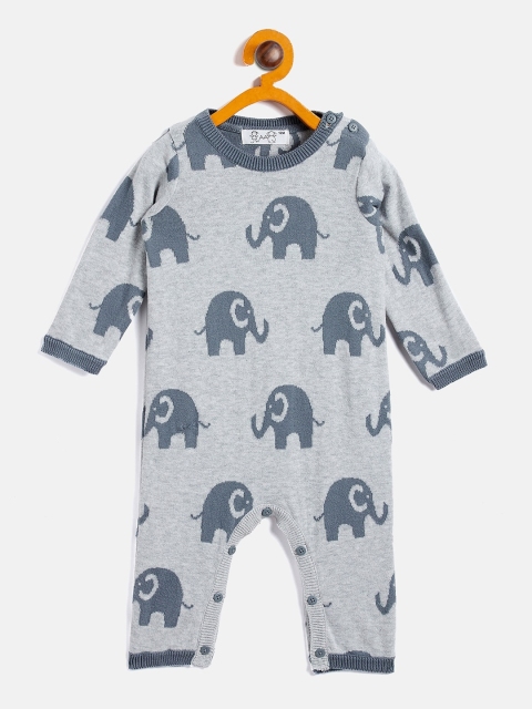 

JWAAQ Infant Boys Grey Melange Printed Pure Cotton Winter Rompers