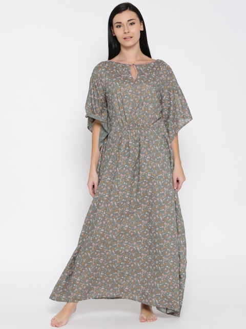 

The Kaftan Company Grey Printed Kaftan Maxi Nightdress LW_COZYFT033