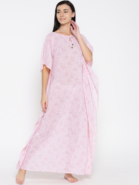 

The Kaftan Company Pink Floral Print Kaftan Semi-Sheer Maxi Nightdress LW_COZYFT038