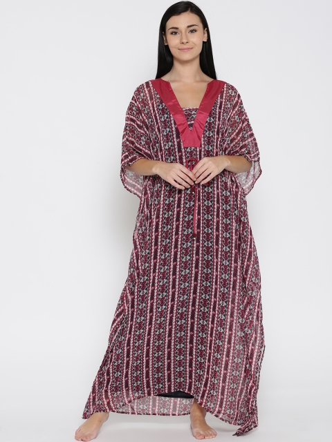 

The Kaftan Company Red Printed Kaftan Maxi Semi-Sheer Nightdress LW_EASYFT014