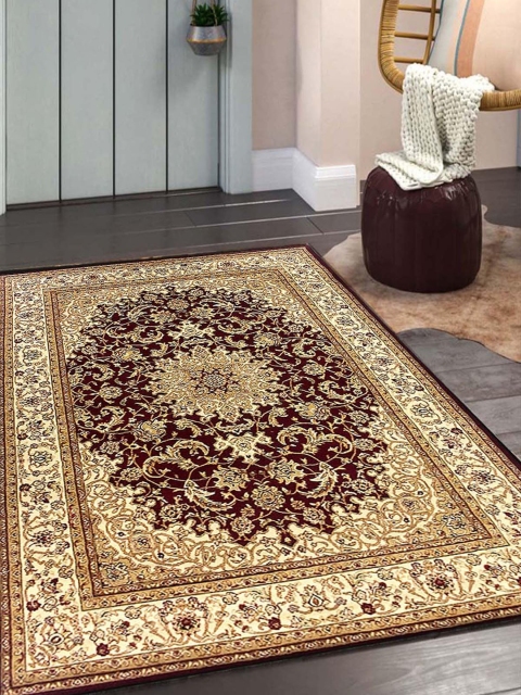 

OBSESSIONS Cream Coloured & Maroon Red Ethnic Motifs Carpets