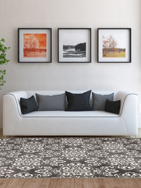 

OBSESSIONS Grey Ethnic Motifs Rectangular Carpet, Taupe