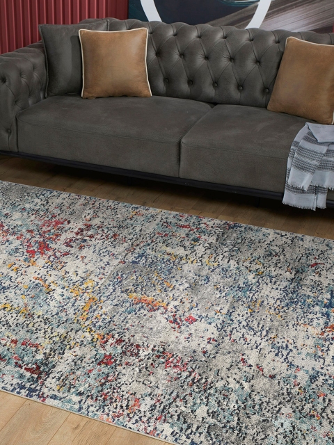 

OBSESSIONS Light-Blue & Grey Abstract Floor Carpet