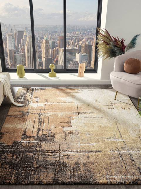 

OBSESSIONS Rust-Brown & Black Abstract Floor Carpet