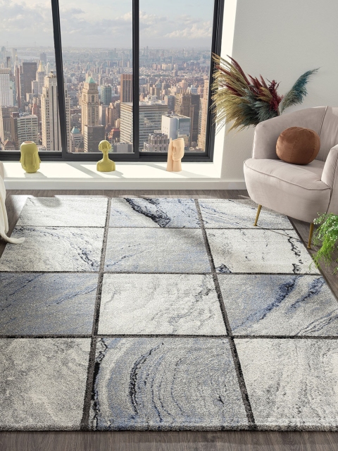 

OBSESSIONS Grey & White Abstract Floor Carpet