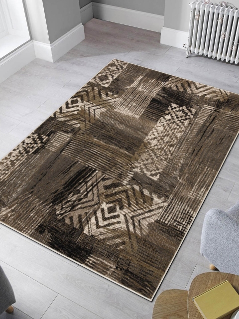 

OBSESSIONS Cream-Colored & Brown Striped Floor Carpet