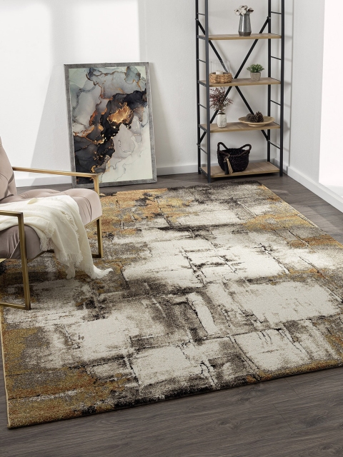 

OBSESSIONS Cream-Colored & Black Abstract Floor Carpet
