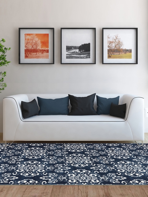 

OBSESSIONS Teal Blue Ethnic Motifs Rectangular Carpet