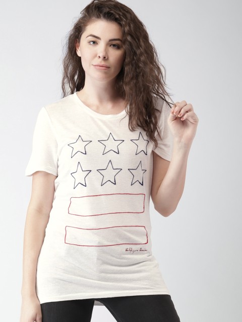 

Tommy Hilfiger Women White Self Design Round Neck T-shirt
