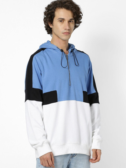 

Celio Men White Colourblocked Hooded Sweatshirt