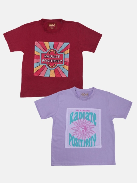 

GOJI Kids Purple & Maroon Typography Printed T-shirt