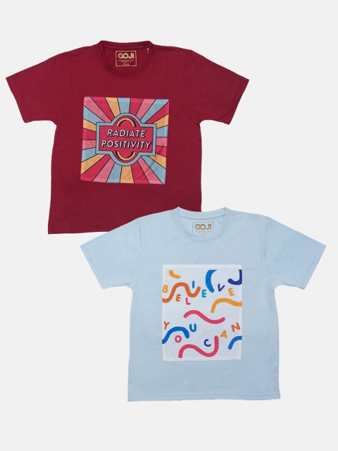 

GOJI Kids Red & Blue Typography Printed T-shirt