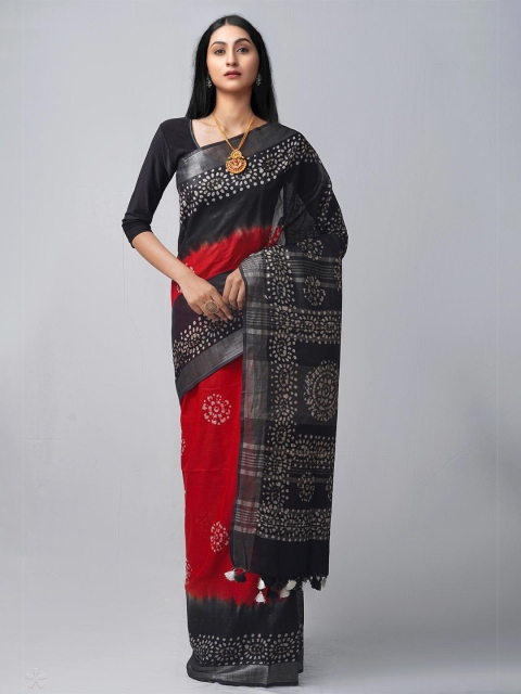 

Unnati Silks Black & Grey Batik Linen Blend Jamdani Saree