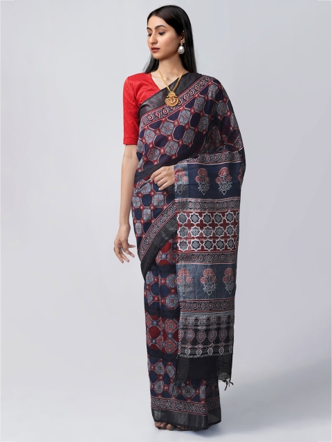 

Unnati Silks Blue & White Linen Blend Jamdani Saree