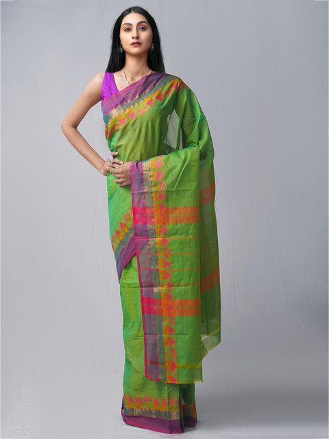 

Unnati Silks Green & Purple Pure Cotton Chettinad Saree