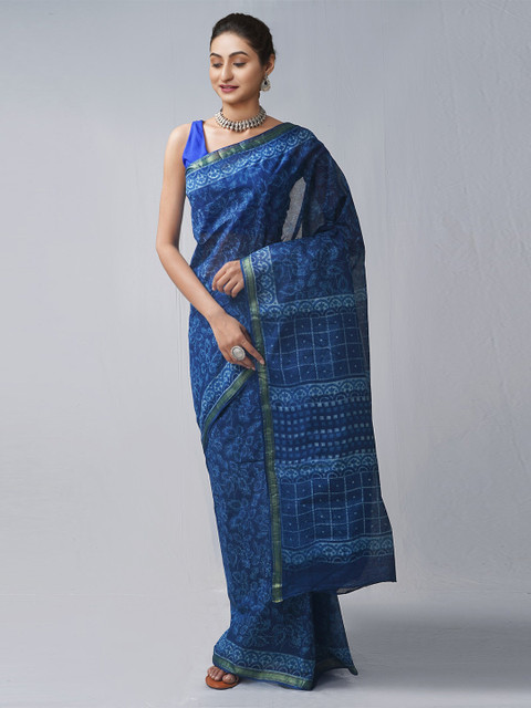 

Unnati Silks Navy Blue Dabu Pure Cotton Dabu Saree