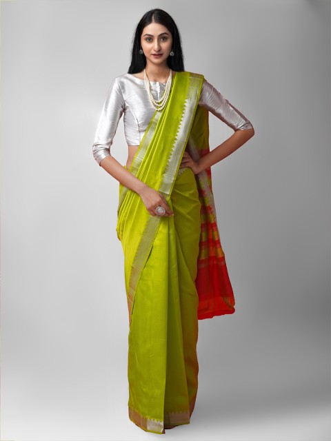 

Unnati Silks Green & Red Woven Design Pure Silk Mangalagiri Saree