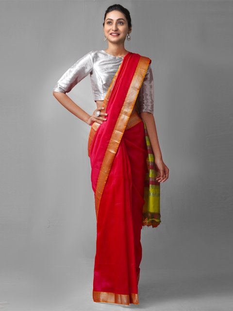 

Unnati Silks Red & Gold-Toned Woven Design Pure Silk Mangalagiri Saree