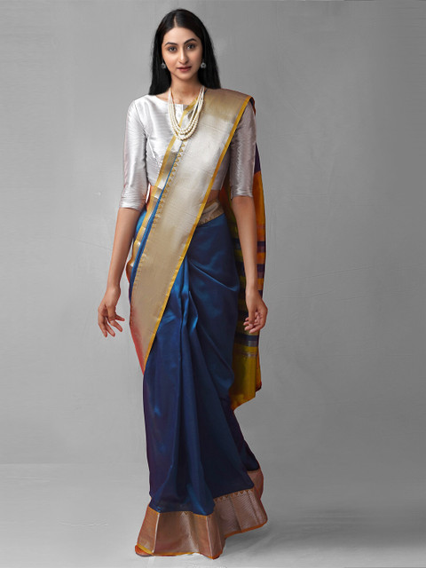 

Unnati Silks Green & Blue Woven Design Pure Silk Mangalagiri Saree